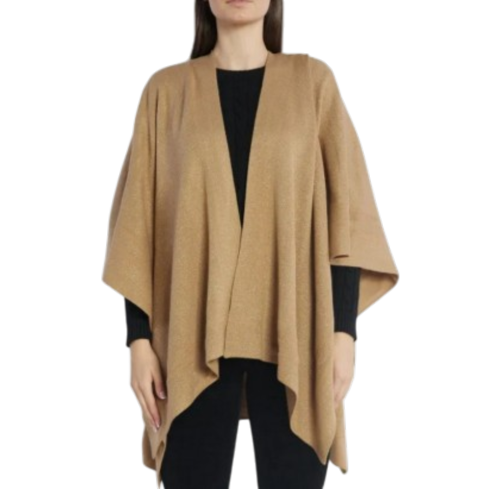 Lauren Ralph Lauren Jet Set Sparkle Knit Ruana Wrap Cape Sweater Camel/Gold